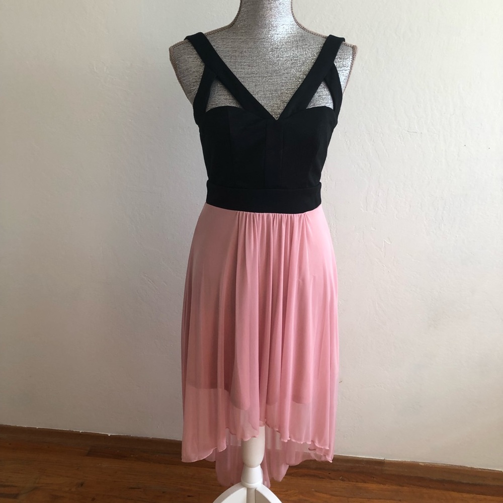 Pompous Girly Black and Pink Fit Flare Dress